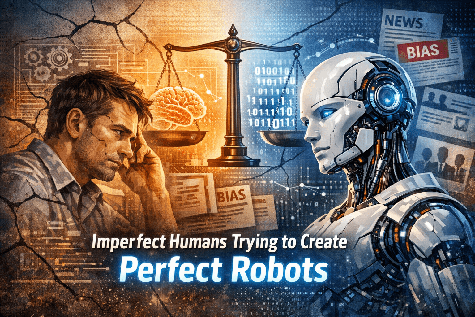 Human hand creating robot - Imperfect humans creating perfect robots paradox